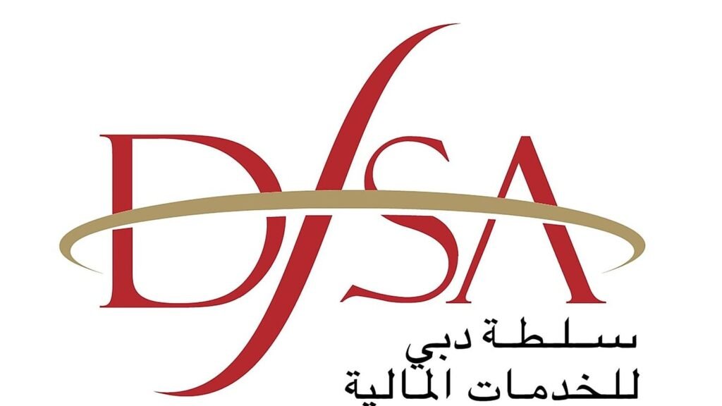 Logo oficial de DFSA con texto en árabe
