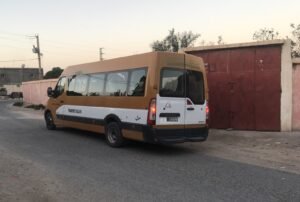 A school transport bus funded by the National Initiative for Human Development in a rural commune in Morocco