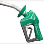 Green diesel pump nozzle with splash guard and black grip