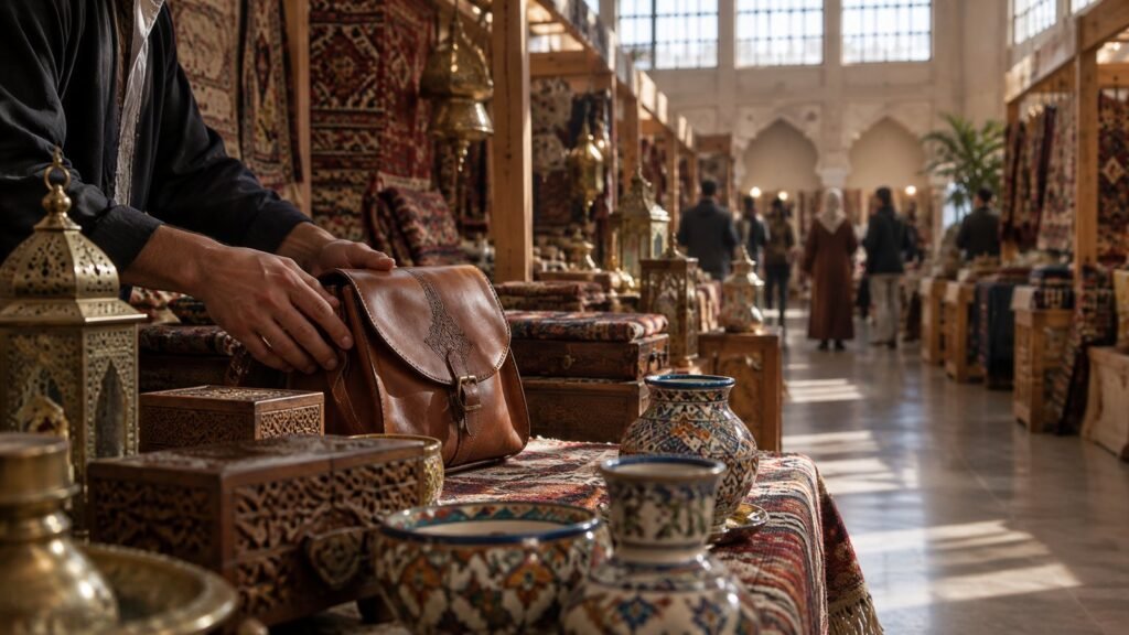 Moroccan traditional crafts exhibition displaying handmade artisanal products