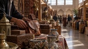 Moroccan traditional crafts exhibition displaying handmade artisanal products